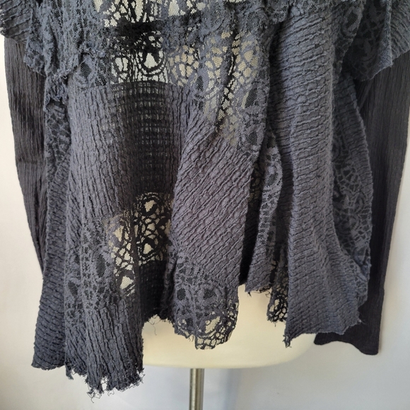 Free People Snowfall Lace Patchwork Top Black M - Picture 6 of 15